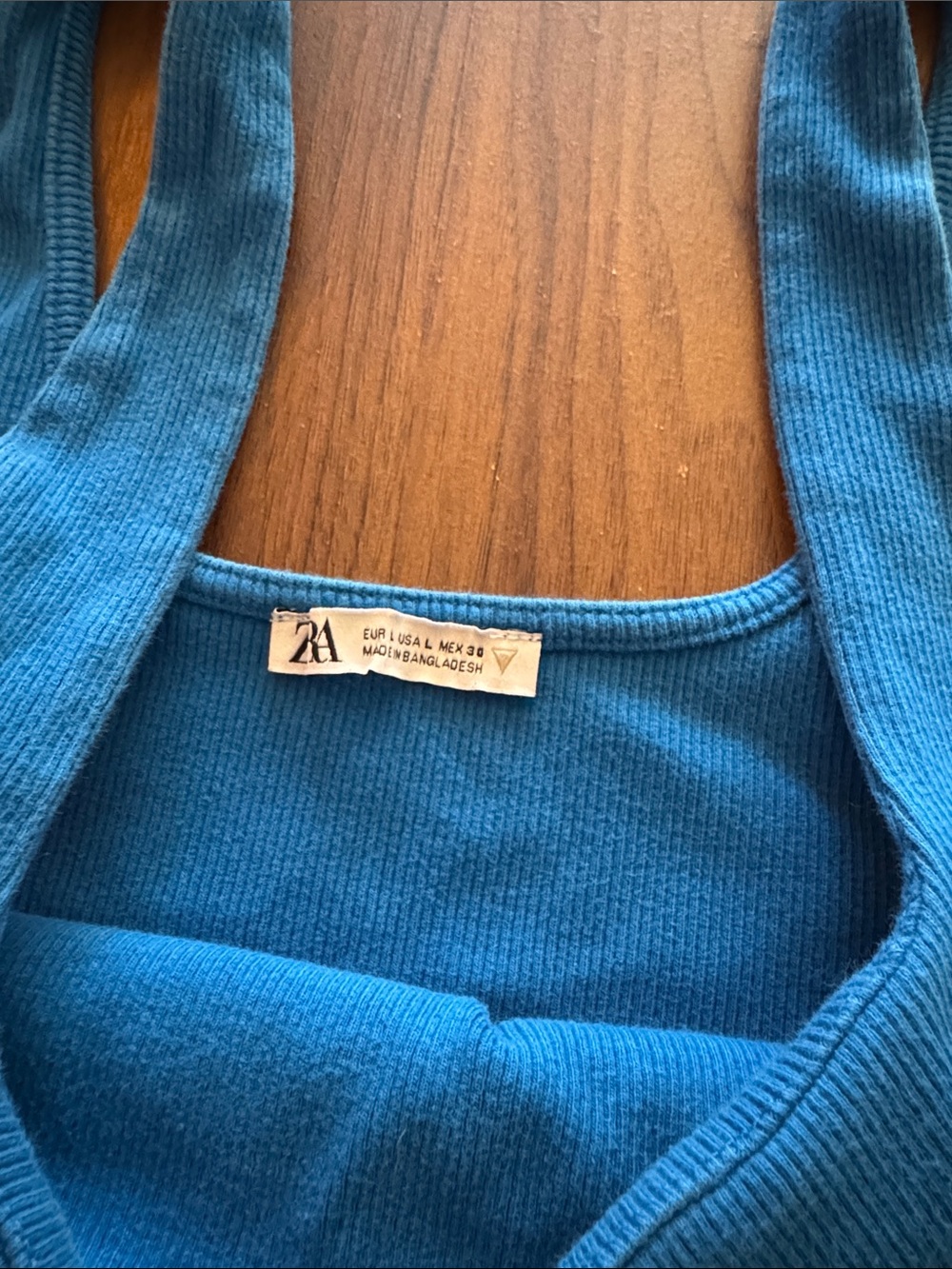 Zara Blue Ribbed Square Neck Tank Top - Picture 2 of 3